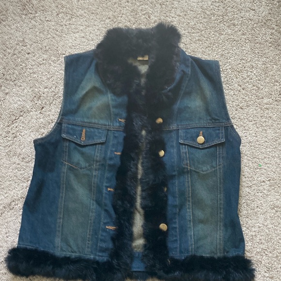 Jean vest with real black rabbit for - Picture 1 of 5